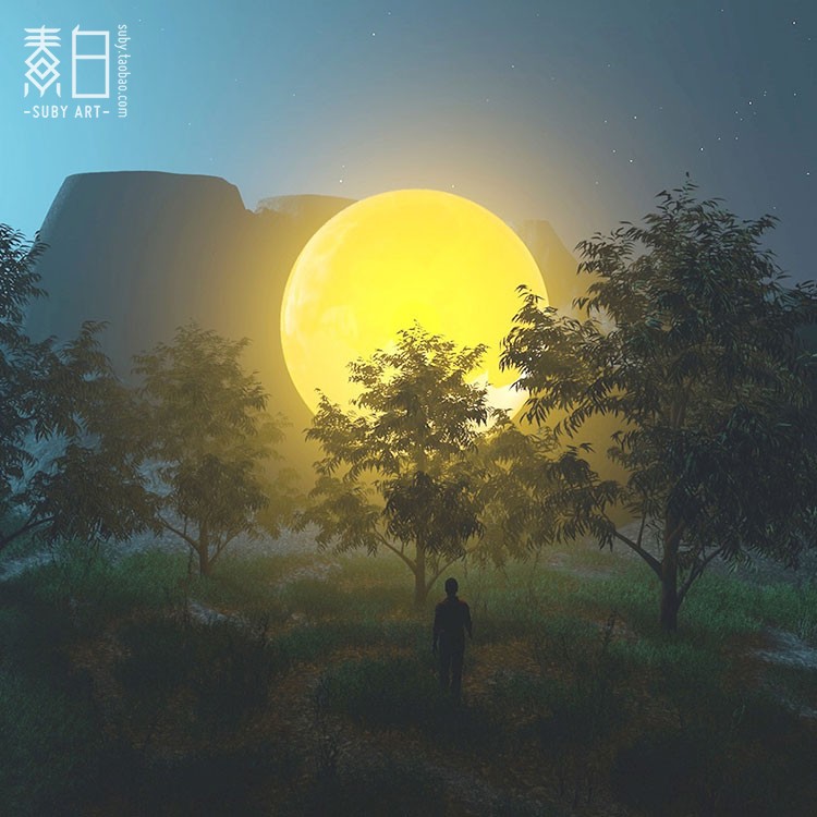 C4D落在树林里的明月LOW MOON创意工程A802 第1张