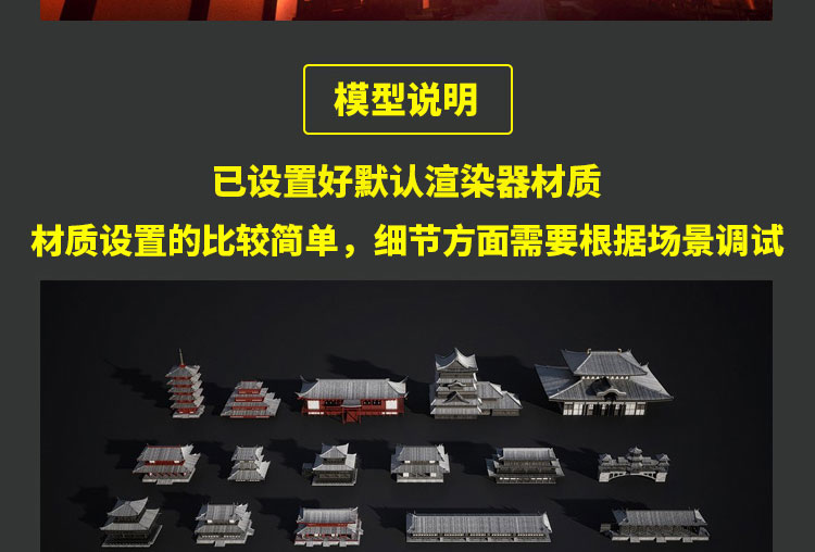 C4D唐代古建宫殿 房子建筑 塔 阁楼工程模型已设默认材质8027 第2张