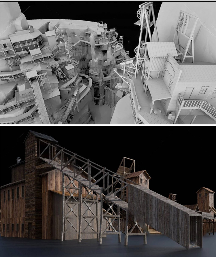 美国西部世界建筑模型西式场景房子房屋套件C4D模型3D素材MD316 第2张