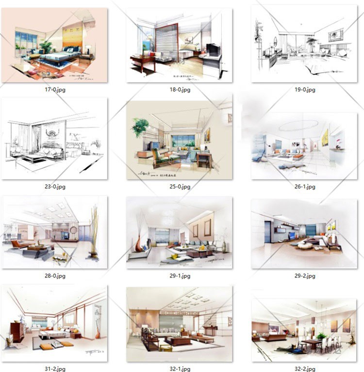 室内手绘素材资料合集 手绘效果图 室内工装家装快题设计线稿资料 第7张