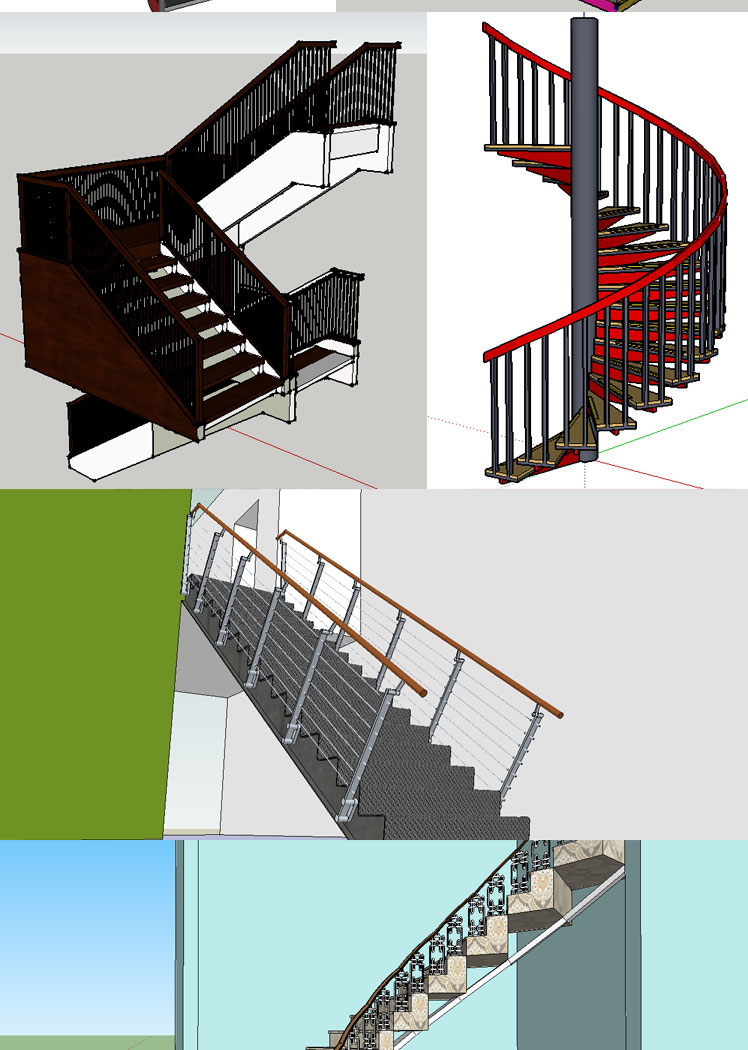 sketchup草图大师单体旋转楼梯电梯扶手建筑设计SU模型库素材资料 第11张