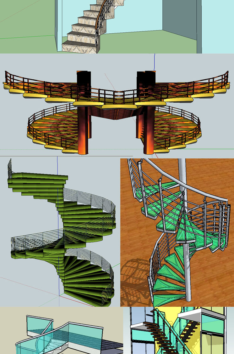 sketchup草图大师单体旋转楼梯电梯扶手建筑设计SU模型库素材资料 第12张