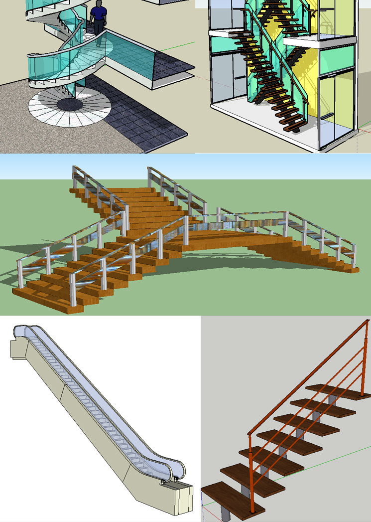 sketchup草图大师单体旋转楼梯电梯扶手建筑设计SU模型库素材资料 第13张