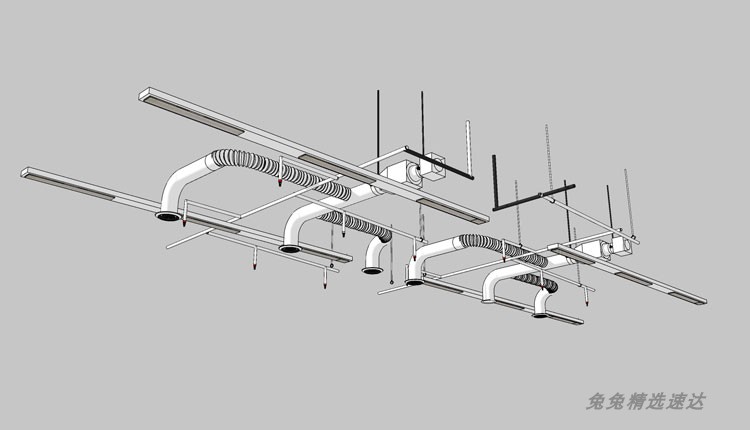 草图大师厂房改造LOFT工业风格构件室内管道吊顶排风扇格栅SU模型 第9张