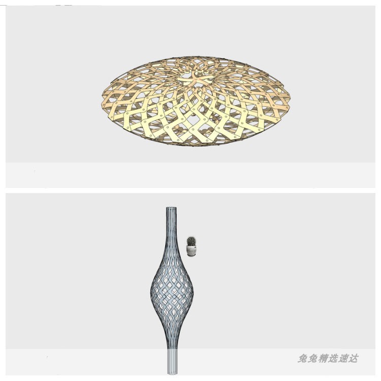 su竹制灯笼吊灯中式悬挂圆形竹编灯笼竹球模型草图大师竹制灯具 第13张