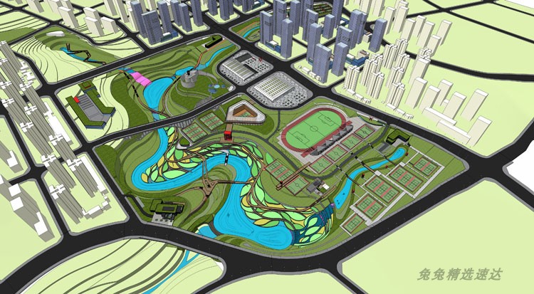 体育公园文化城市景观绿地设计滨水公园线性湿地公园小游园su模型 第11张