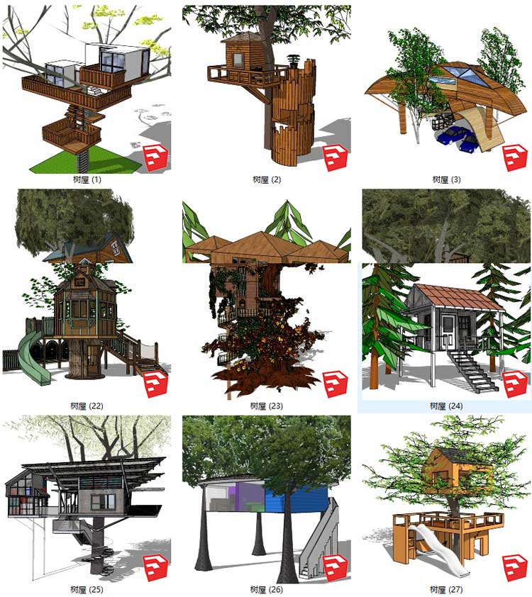 树屋sketchup SU模型木屋观景屋儿童游玩树上小屋景观 第5张