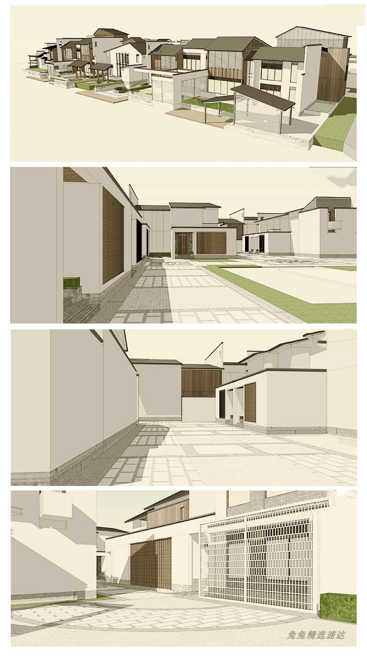 美丽新乡村新中式民宿度假酒店建筑规划设计方案su模型Sketchup 第5张