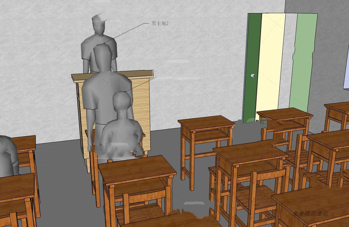 草图大师学校教室室内设计su模型电脑室课桌椅子小品设计素材 第16张