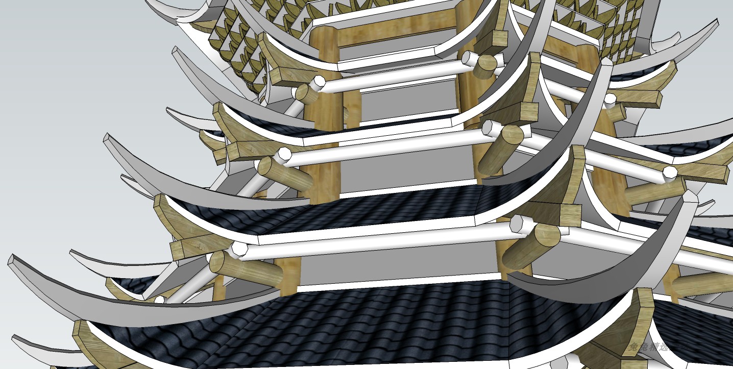 少数民族侗族素材建筑SU模型仿古木结构鼓楼观景楼草图大师模型 第9张