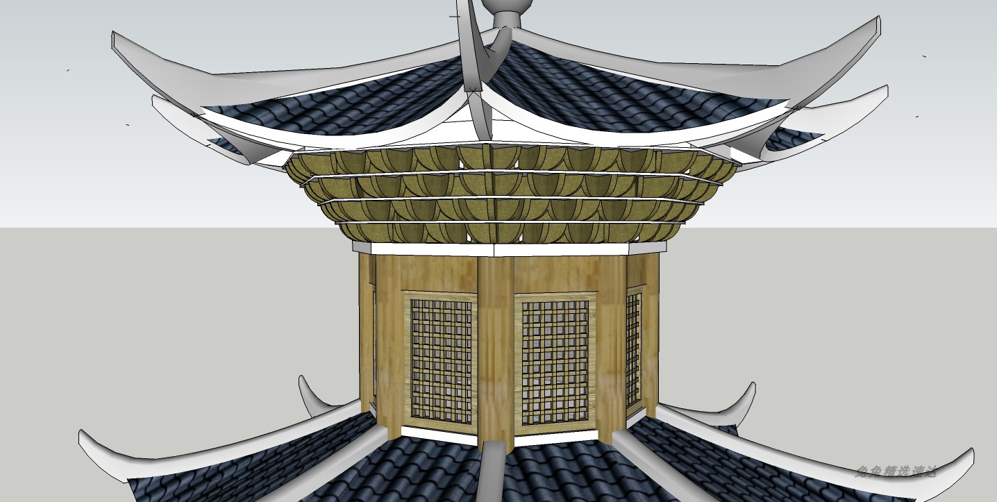 少数民族侗族素材建筑SU模型仿古木结构鼓楼观景楼草图大师模型 第11张