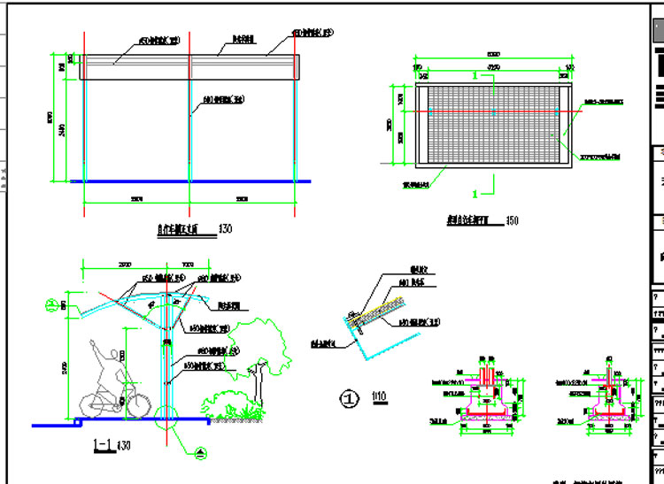 19套钢结构玻璃雨棚雨篷地下车库自行车棚雨棚停车棚cad施工图 第19张
