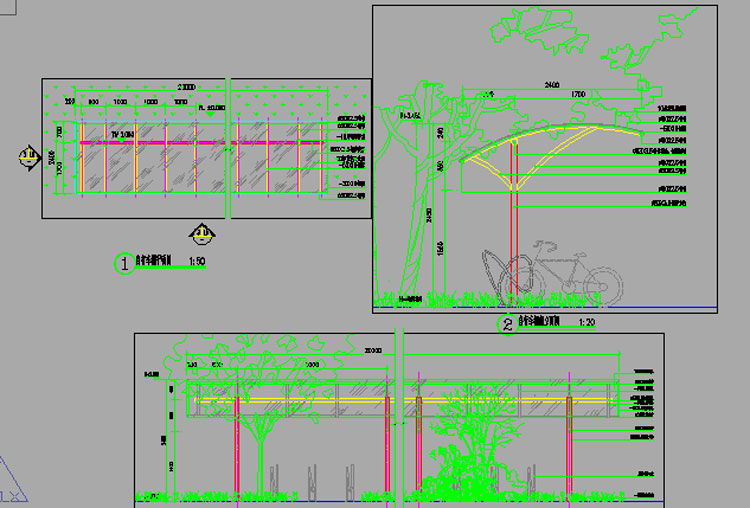 19套钢结构玻璃雨棚雨篷地下车库自行车棚雨棚停车棚cad施工图 第21张