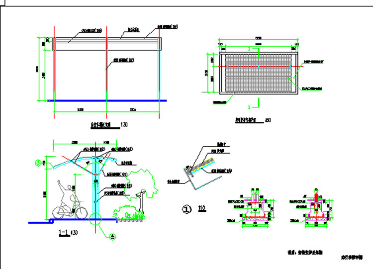 19套钢结构玻璃雨棚雨篷地下车库自行车棚雨棚停车棚cad施工图 第22张
