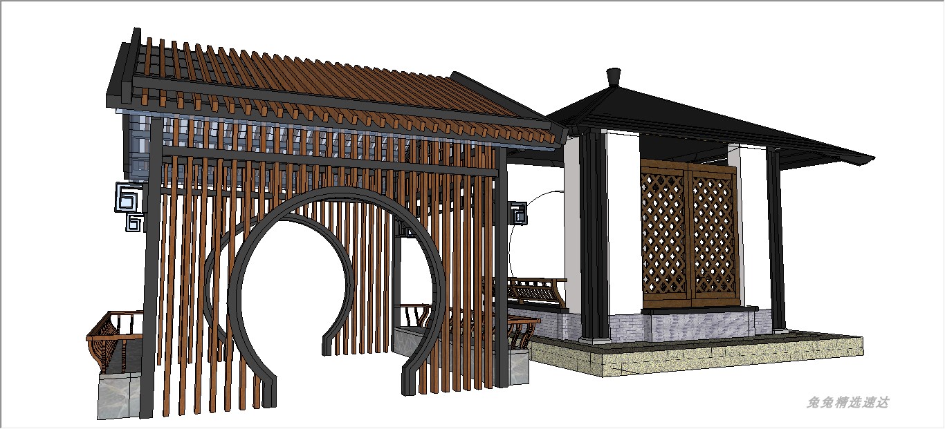 草图大师灯柱景墙大门亭子廊架SU单体模型库Sketchup中式景观合集 第10张