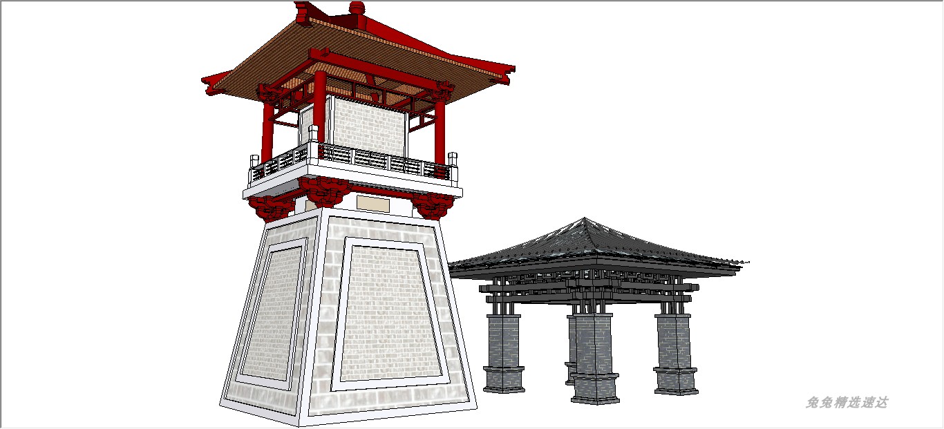 草图大师灯柱景墙大门亭子廊架SU单体模型库Sketchup中式景观合集 第12张