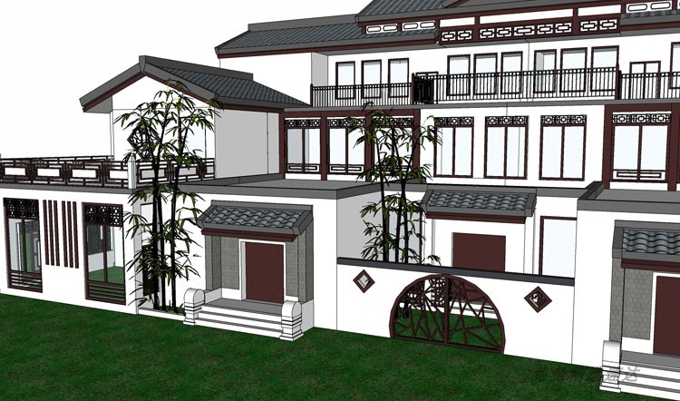 草图大师园林景观中式风格古建筑徽派四合院SU模型库别墅商业住宅 第7张