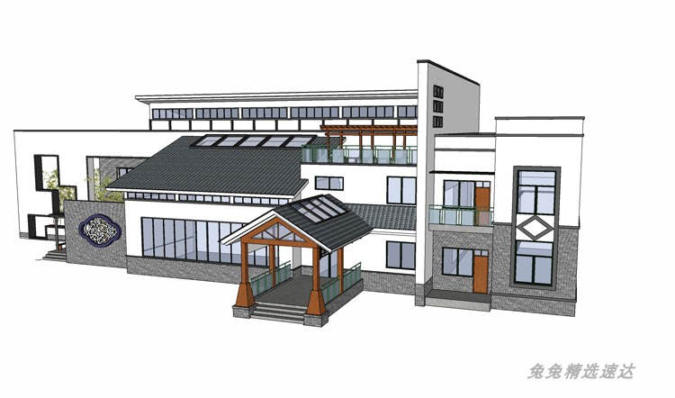 草图大师园林景观中式风格古建筑徽派四合院SU模型库别墅商业住宅 第10张