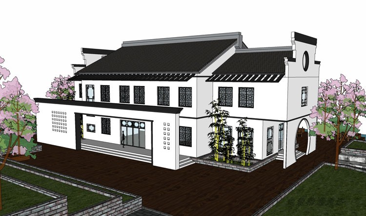 草图大师园林景观中式风格古建筑徽派四合院SU模型库别墅商业住宅 第11张