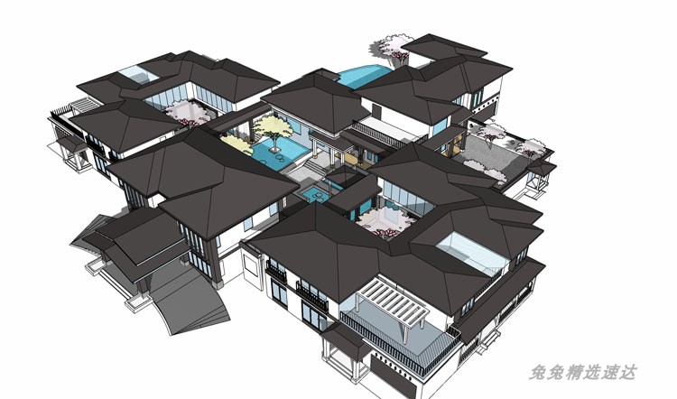 草图大师园林景观中式风格古建筑徽派四合院SU模型库别墅商业住宅 第14张