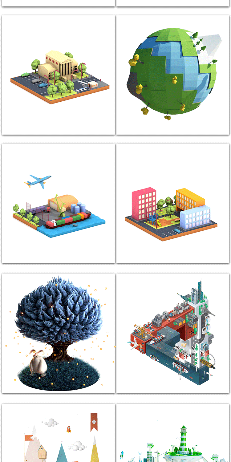 C4D建筑场景三维模型海报设计立体元素创意图案高清PNG免扣素材 第15张