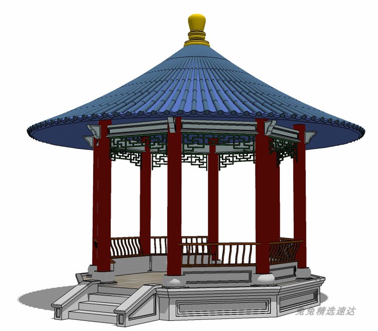 sketchup草图大师园林景观古建筑古典中式廊架亭子六角亭SU模型 第6张