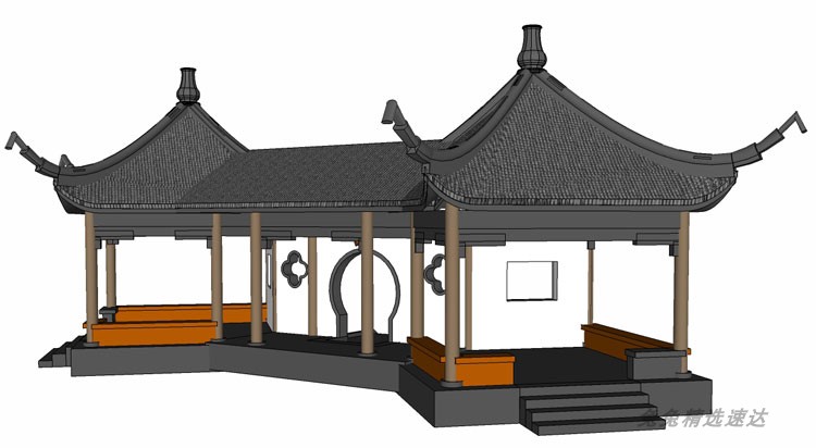 sketchup草图大师园林景观古建筑古典中式廊架亭子六角亭SU模型 第7张