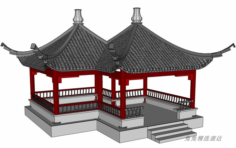 sketchup草图大师园林景观古建筑古典中式廊架亭子六角亭SU模型 第9张