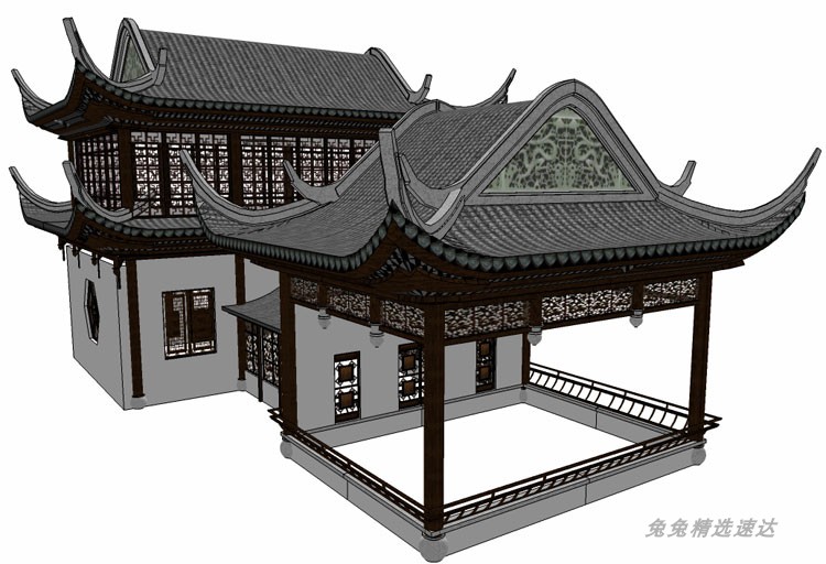 sketchup草图大师园林景观古建筑古典中式廊架亭子六角亭SU模型 第10张