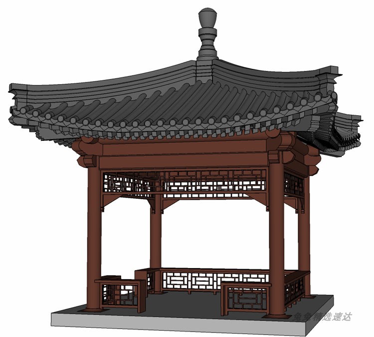 sketchup草图大师园林景观古建筑古典中式廊架亭子六角亭SU模型 第11张