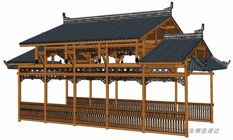 sketchup草图大师园林景观古建筑古典中式廊架亭子六角亭SU模型 第14张