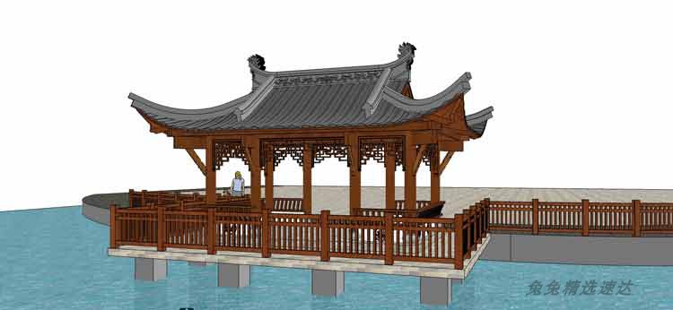 sketchup草图大师园林景观古建筑古典中式廊架亭子六角亭SU模型 第15张