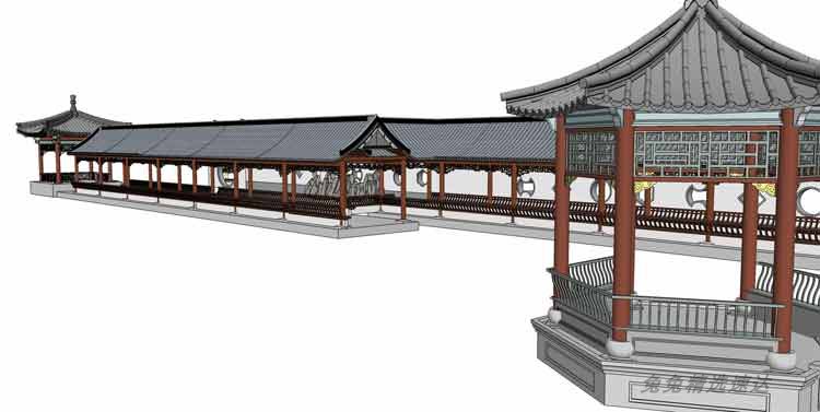 sketchup草图大师园林景观古建筑古典中式廊架亭子六角亭SU模型 第16张