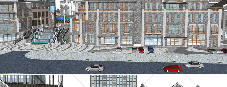 草图大师sketchup中式复古仿民国风商业街古建筑民居SU模型 第6张