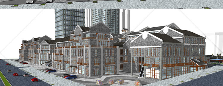 草图大师sketchup中式复古仿民国风商业街古建筑民居SU模型 第7张