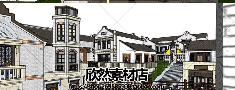 草图大师sketchup中式复古仿民国风商业街古建筑民居SU模型 第14张