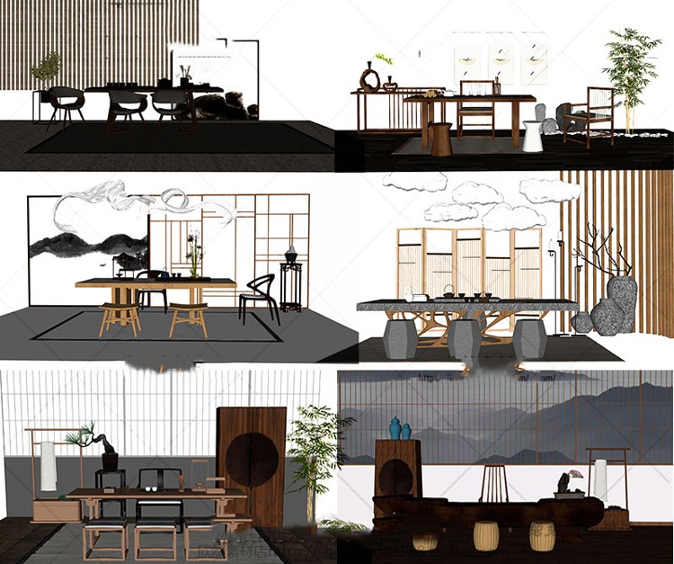 现代新中式禅意泡茶桌椅家具茶室摆件su草图大师sketchup模型 第10张