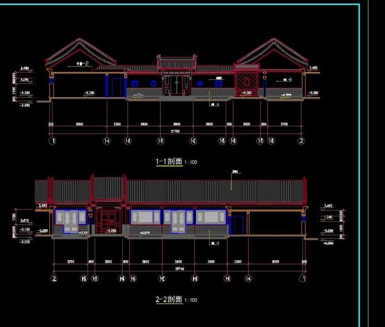 中式传统四合院别墅庭院建筑设计方案CAD平面立面剖面 10套图纸 第15张