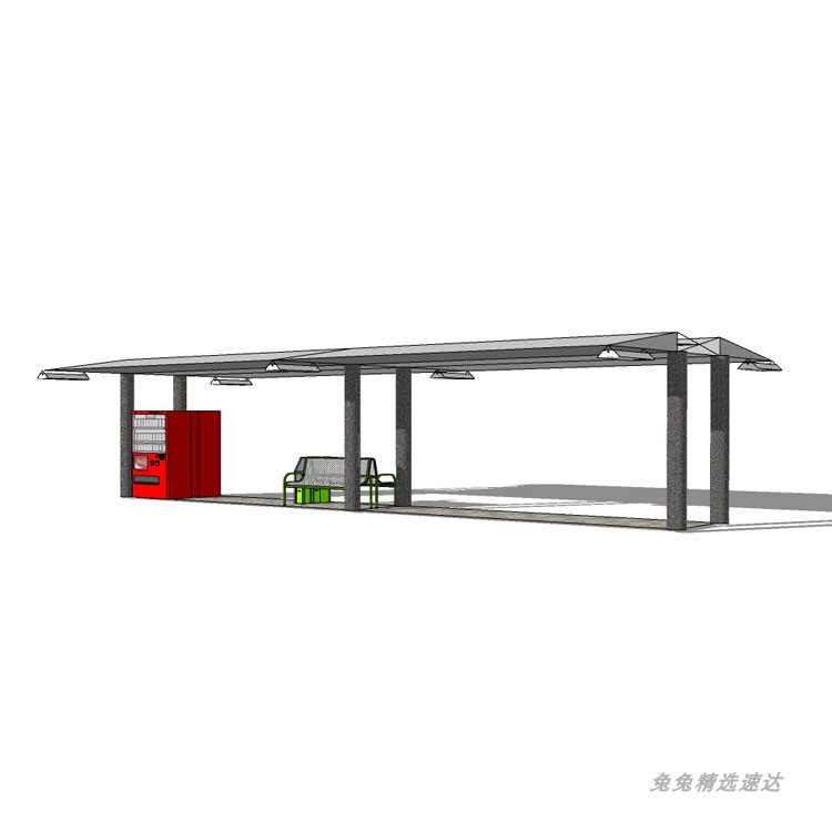 su草图大师现代公车站台公交车站候车亭停靠站等车站规划SU模型 第6张