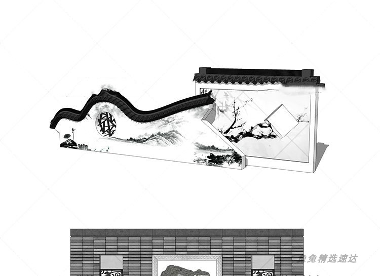 sketchup古典园林景观新中式景墙浮雕墙文化墙雕塑SU模型LS24 第5张