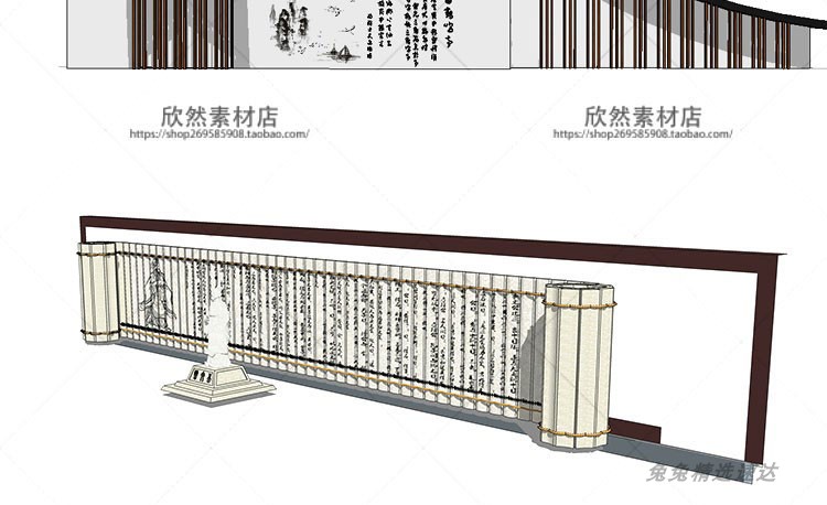 sketchup古典园林景观新中式景墙浮雕墙文化墙雕塑SU模型LS24 第9张