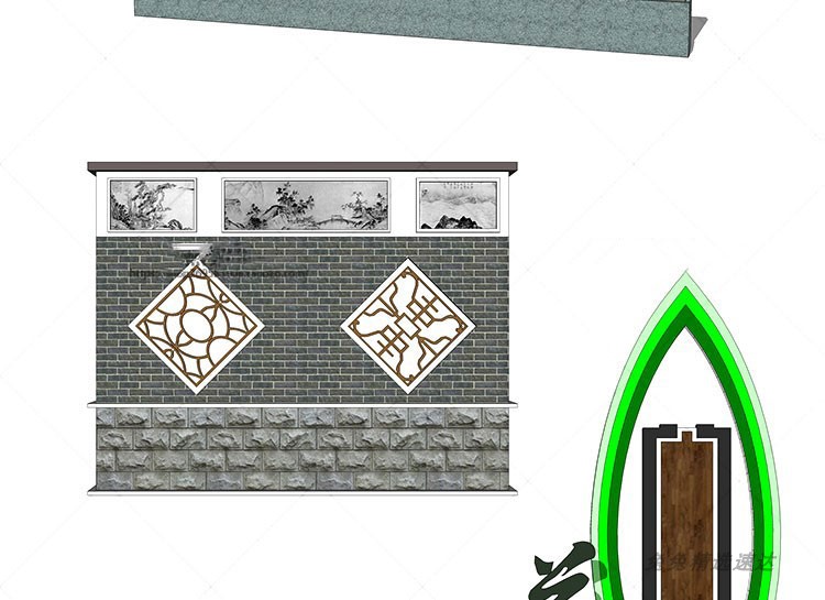 sketchup古典园林景观新中式景墙浮雕墙文化墙雕塑SU模型LS24 第10张