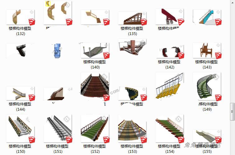 216套SU单体旋转楼梯电梯扶手模型草图大师Sketchup建筑构件设计 第7张