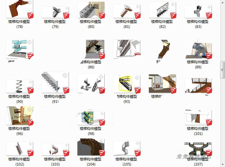 216套SU单体旋转楼梯电梯扶手模型草图大师Sketchup建筑构件设计 第8张