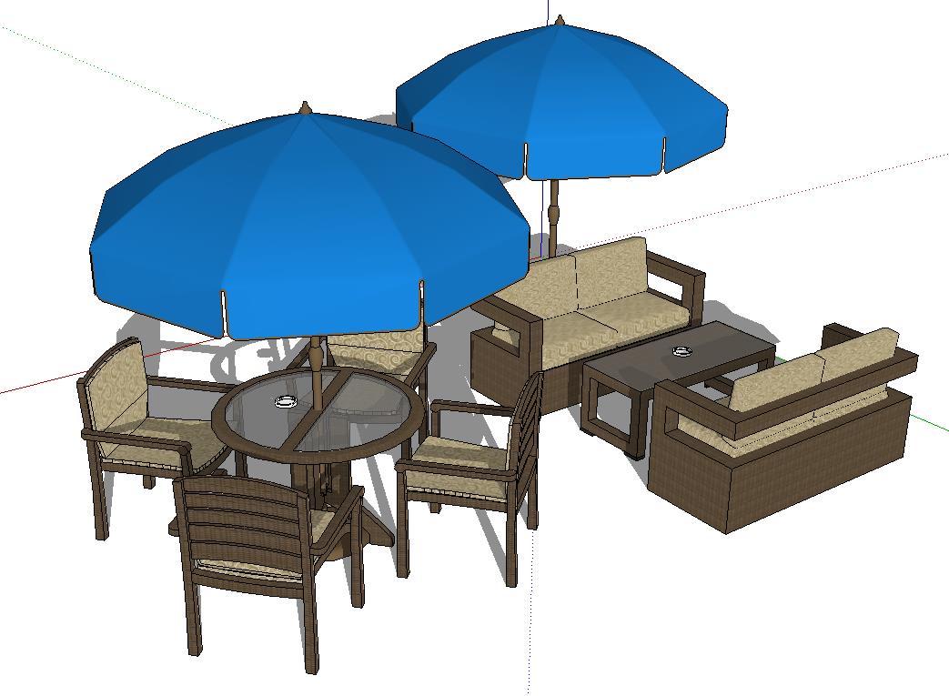 草图大师室外桌椅子太阳伞SU模型庭院景观户外家具沙发座椅组件库 第16张