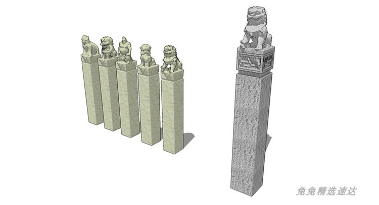 SU模型精细石狮子拴马桩中式拴马柱石柱古典石雕sketchup模型摆件 第31张