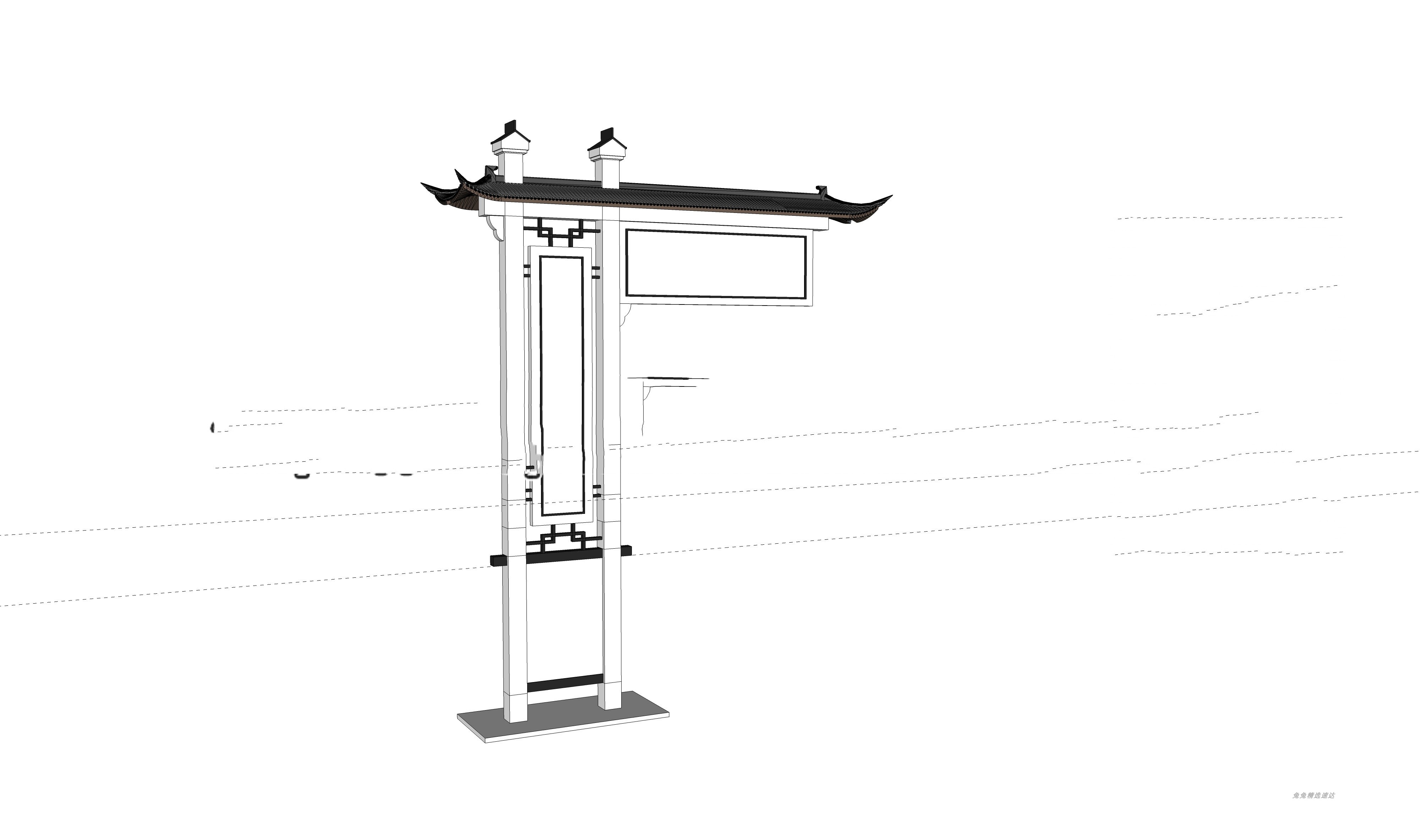 徽派村庄农家乐农庄乡村入口标识导视马头墙SU模型sketchup 第9张