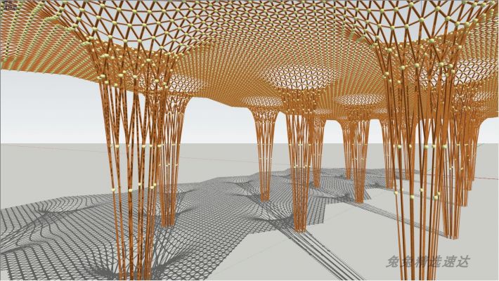 SketchUp现代异形曲面折面新中式廊架 花架亭 环艺景观小品su模型 第6张