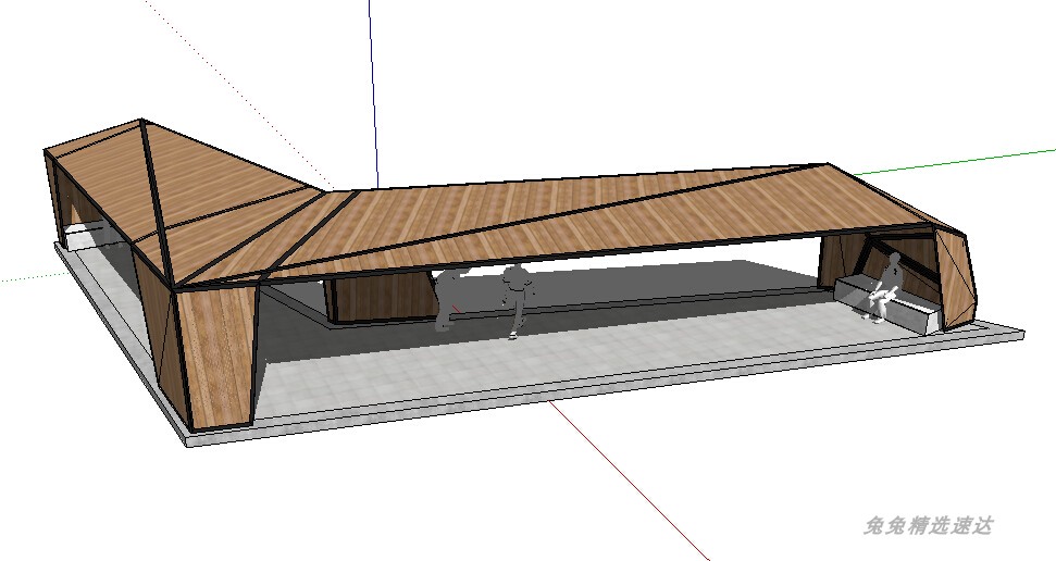 SketchUp现代异形曲面折面新中式廊架 花架亭 环艺景观小品su模型 第7张