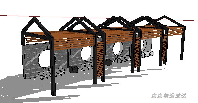 SketchUp现代异形曲面折面新中式廊架 花架亭 环艺景观小品su模型 第11张